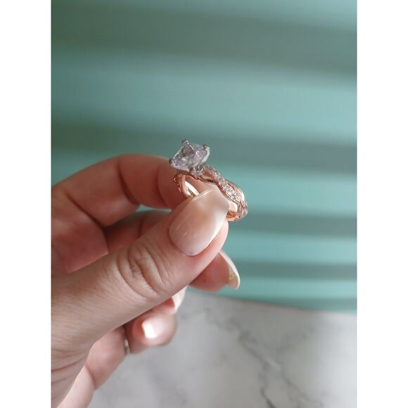 18K Rose Gold Plated Princess-Cut Moissanite Twisted Vine Ring – High Sparkle - Picture 1 of 11